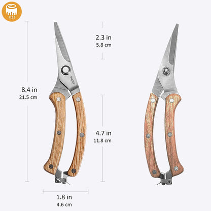 Wood Handle Pruning Shears, SK-5 Steel Blade, 1-inch Cutting Capacity, Sharp, Well Designed Garden Shears, 8"
