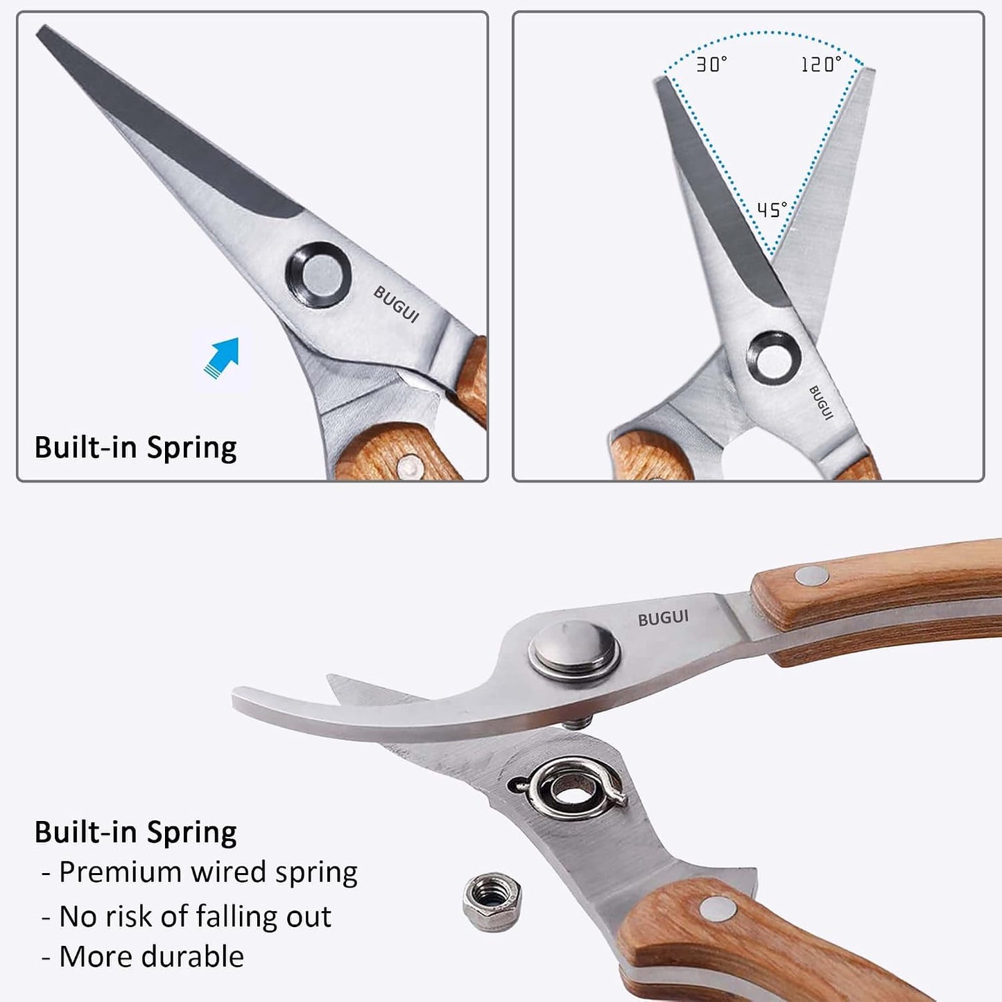 Wood Handle Pruning Shears, SK-5 Steel Blade, 1-inch Cutting Capacity, Sharp, Well Designed Garden Shears, 8"