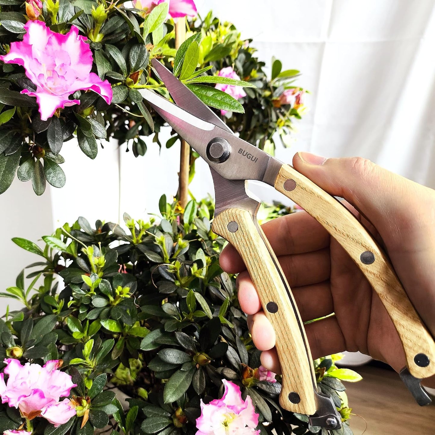 Wood Handle Pruning Shears, SK-5 Steel Blade, 1-inch Cutting Capacity, Sharp, Well Designed Garden Shears, 8"