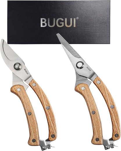 Wood Handle Pruning Shears, SK-5 Steel Blade, 1-inch Cutting Capacity, Sharp, Well Designed Garden Shears, 8"