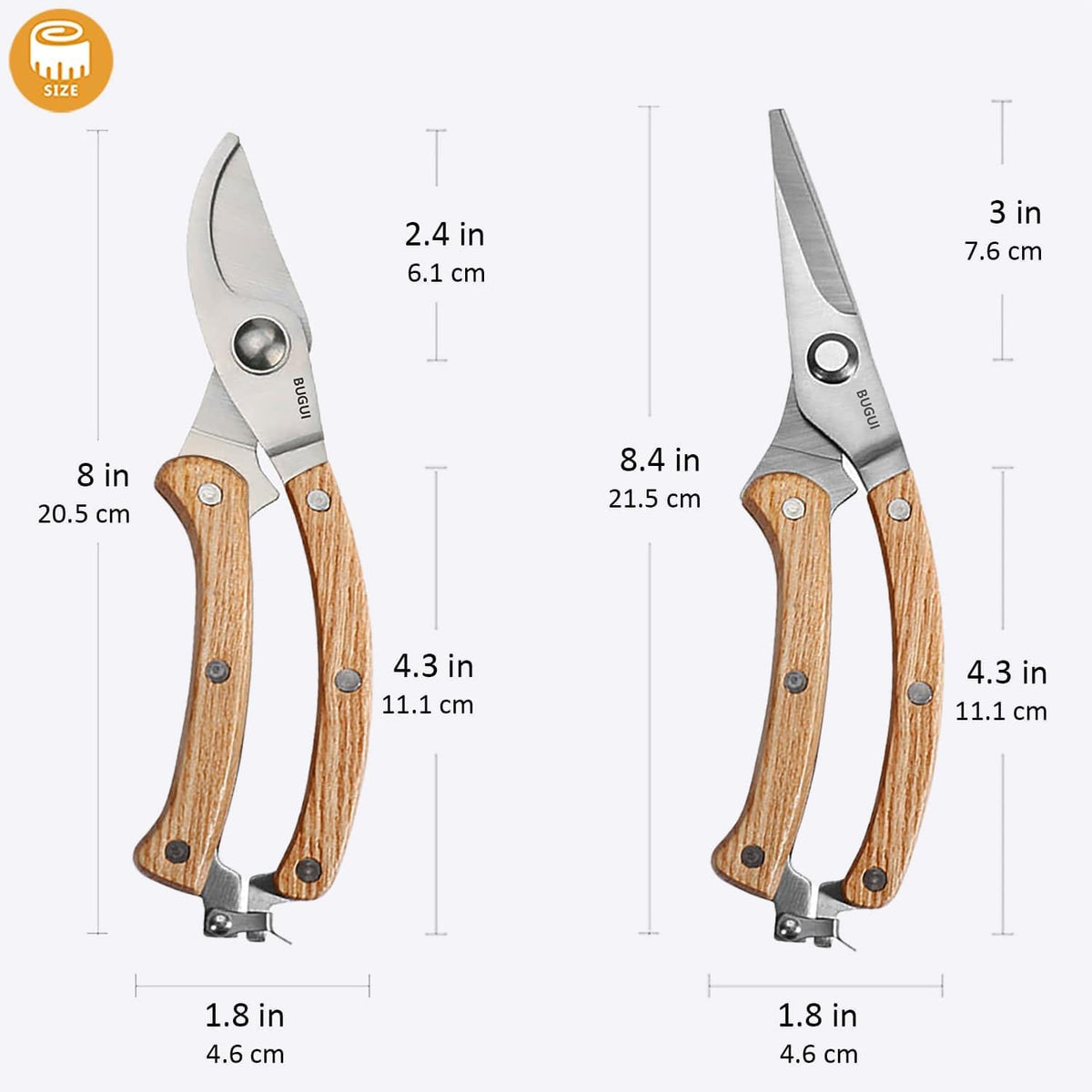 Wood Handle Pruning Shears, SK-5 Steel Blade, 1-inch Cutting Capacity, Sharp, Well Designed Garden Shears, 8"