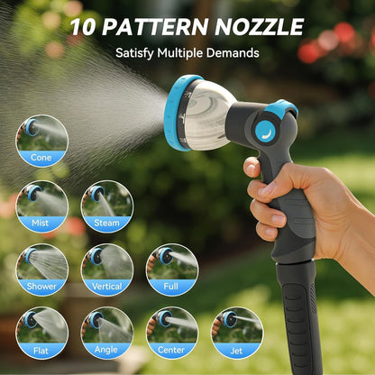 Retractable Garden Hose Reel, 1/2 in x 130 ft Wall Mount Heavy Duty Hose Reel with Any-Length Lock, Auto Rewind System, 180° Swivel Bracket, and 10-Pattern Nozzle for Garden, Dark Grey