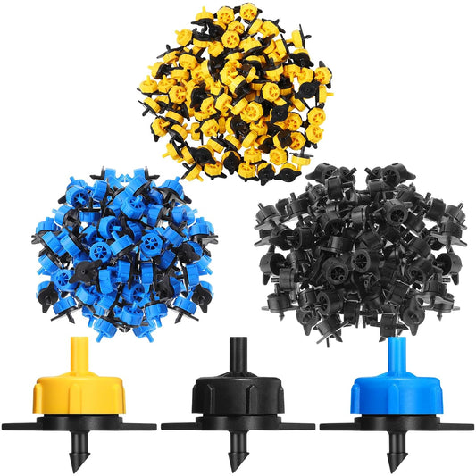 200 Pcs Drip Irrigation Emitters Kit, Pressure Compensating Drippers with 3 Size(0.5/1/2 GPH) & 3 Color for Garden Flower Bed Greenhouse Watering Drip Irrigation System (4.7mm Barb)