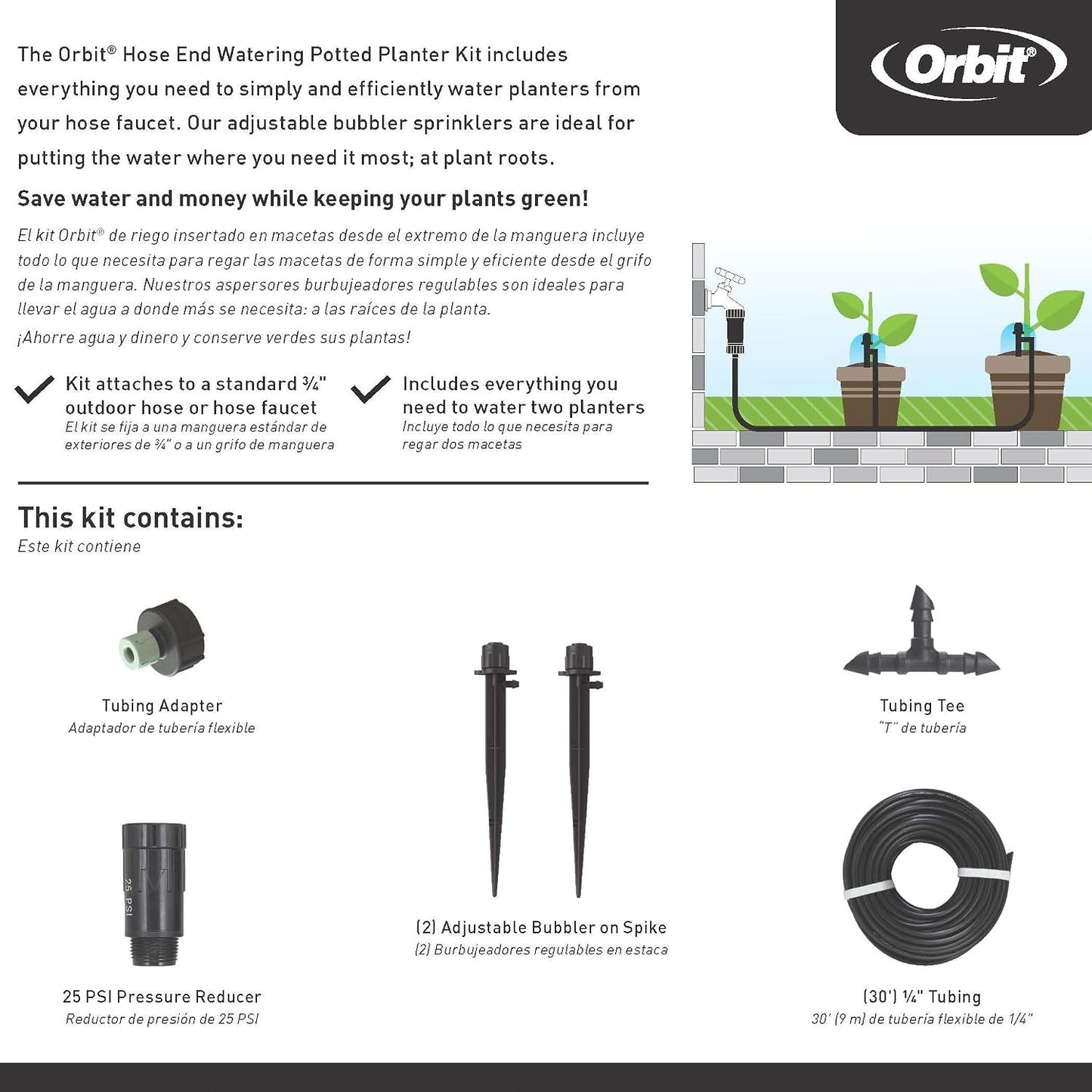 56309 Planter Drip Irrigation Kit - 30ft Complete Watering System with Adjustable Micro-Bubblers for Container Gardens