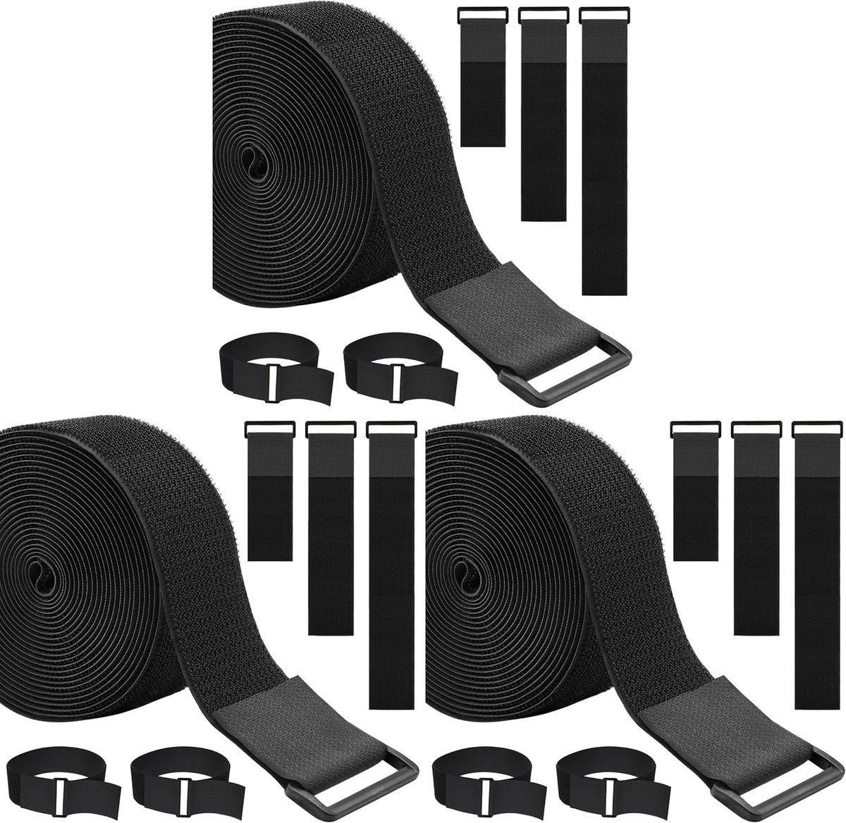 1.5In x 16Ft Cinch Straps Heavy Duty With 20 Buckles, Black Nylon Hook and Loop Straps, Reusable Long Cable Ties for Organizer or Storage