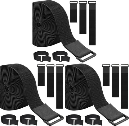 1.5In x 16Ft Cinch Straps Heavy Duty With 20 Buckles, Black Nylon Hook and Loop Straps, Reusable Long Cable Ties for Organizer or Storage