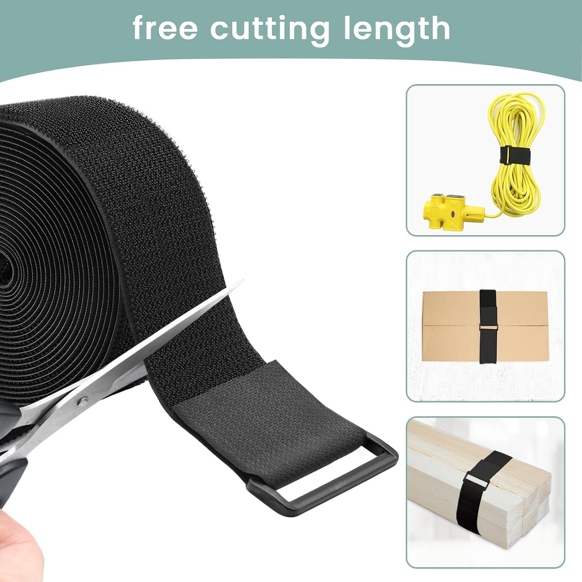 1.5In x 16Ft Cinch Straps Heavy Duty With 20 Buckles, Black Nylon Hook and Loop Straps, Reusable Long Cable Ties for Organizer or Storage