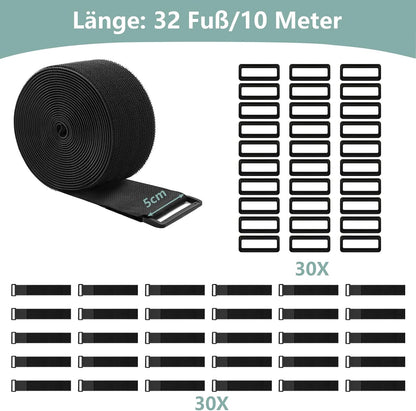 1.5In x 16Ft Cinch Straps Heavy Duty With 20 Buckles, Black Nylon Hook and Loop Straps, Reusable Long Cable Ties for Organizer or Storage