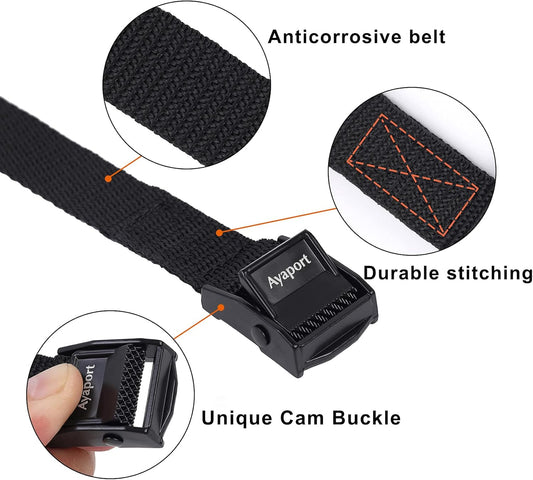 Lashing Straps with Buckles Adjustable Cam Buckle Tie Down Cinch Strap for Packing Black 4 Pack