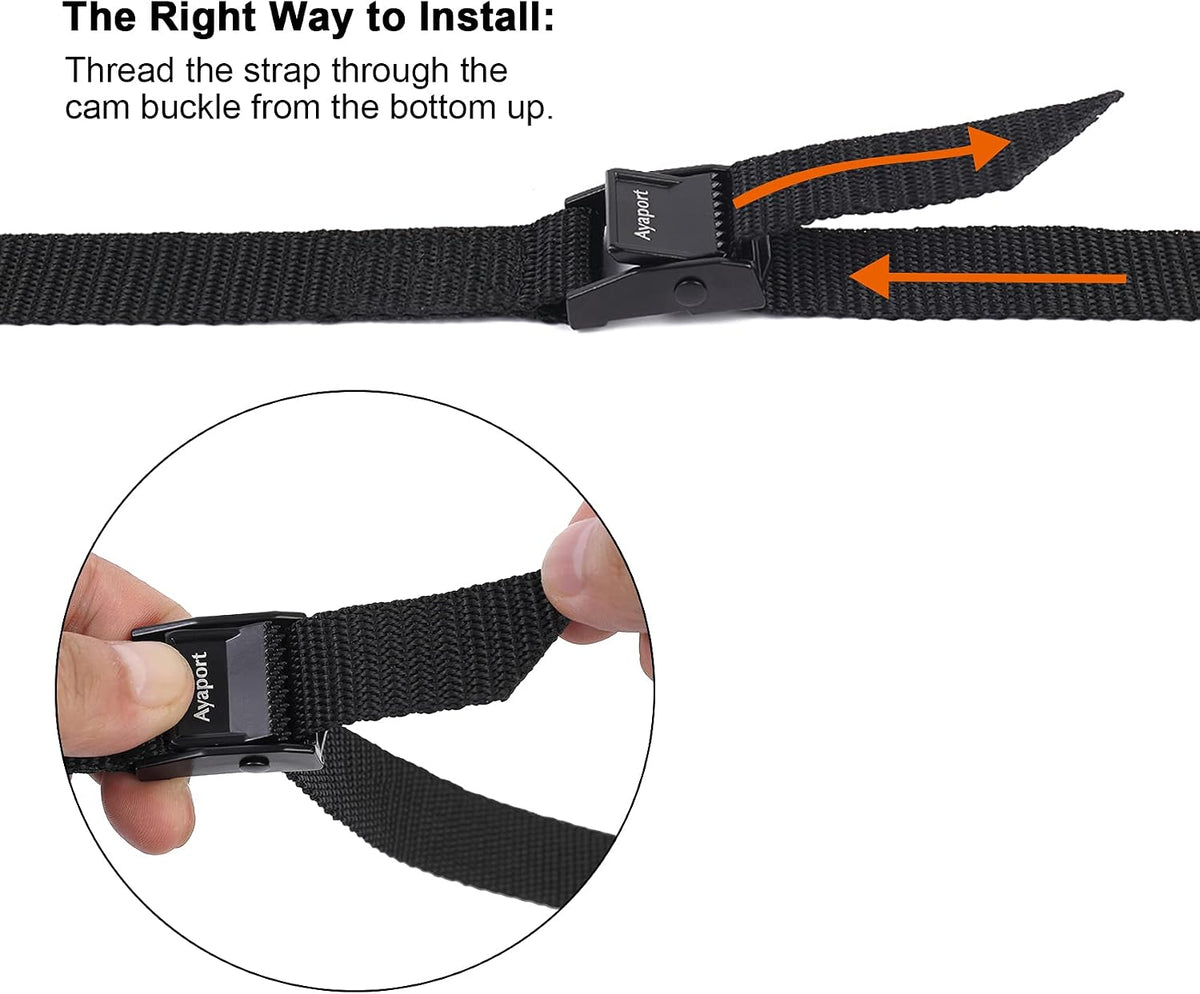 Lashing Straps with Buckles Adjustable Cam Buckle Tie Down Cinch Strap for Packing Black 4 Pack