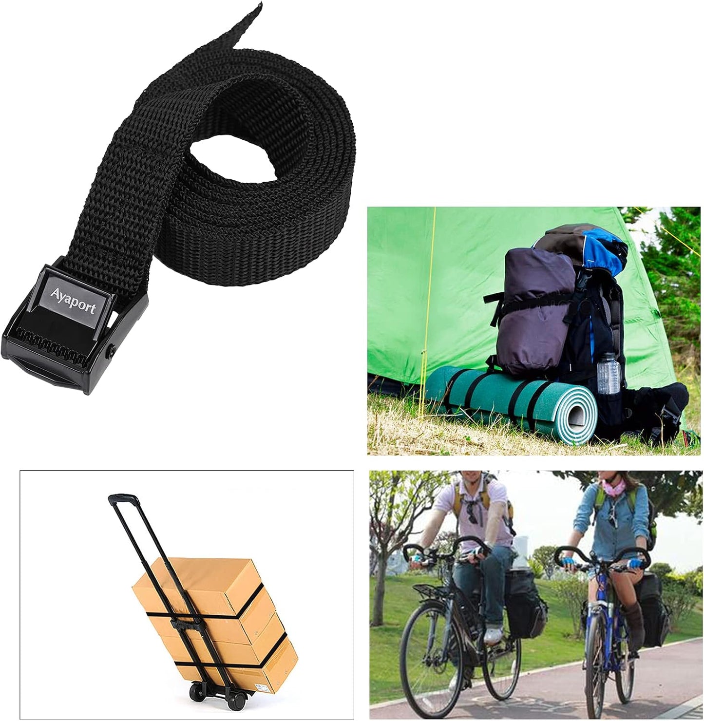 Lashing Straps with Buckles Adjustable Cam Buckle Tie Down Cinch Strap for Packing Black 4 Pack