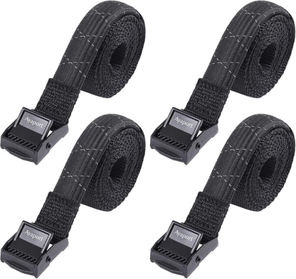 Lashing Straps with Buckles Adjustable Cam Buckle Tie Down Cinch Strap for Packing Black 4 Pack