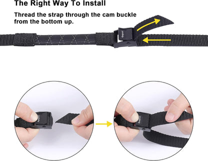 Lashing Straps with Buckles Adjustable Cam Buckle Tie Down Cinch Strap for Packing Black 4 Pack