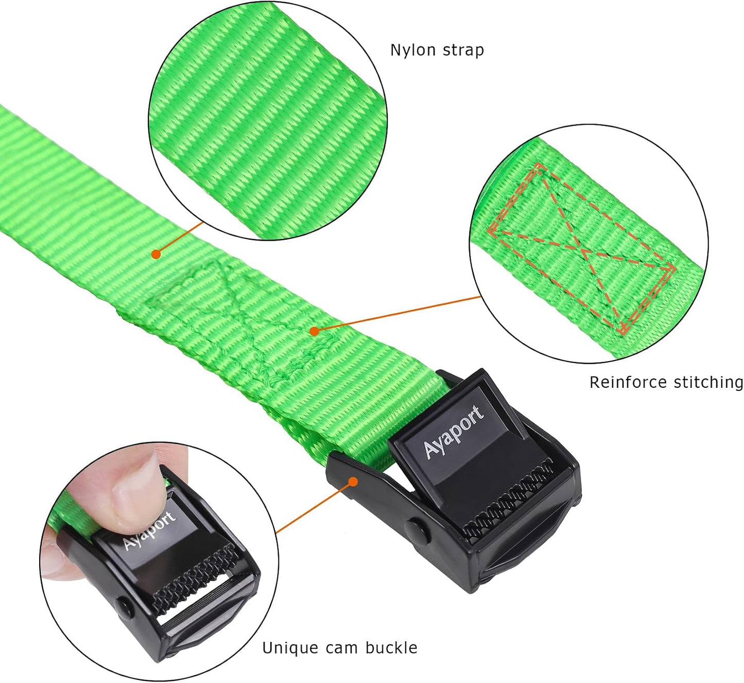 Lashing Straps with Buckles Adjustable Cam Buckle Tie Down Cinch Strap for Packing Black 4 Pack