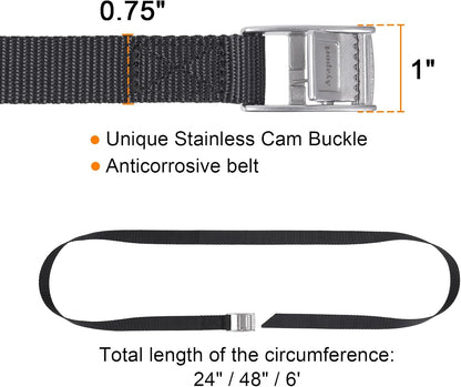 Lashing Straps with Buckles Adjustable Cam Buckle Tie Down Cinch Strap for Packing Black 4 Pack