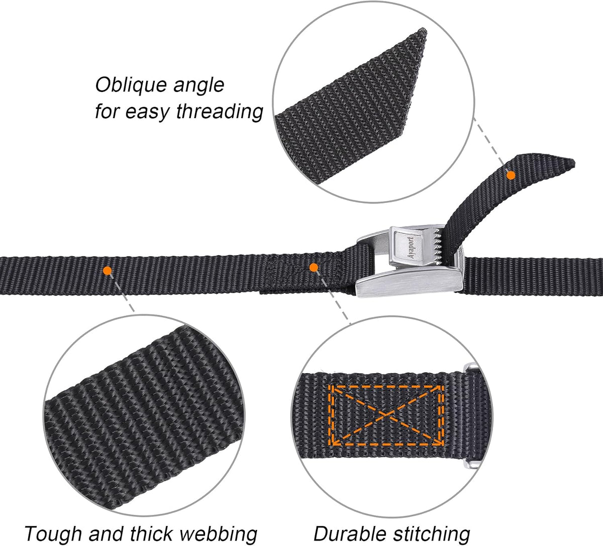Lashing Straps with Buckles Adjustable Cam Buckle Tie Down Cinch Strap for Packing Black 4 Pack