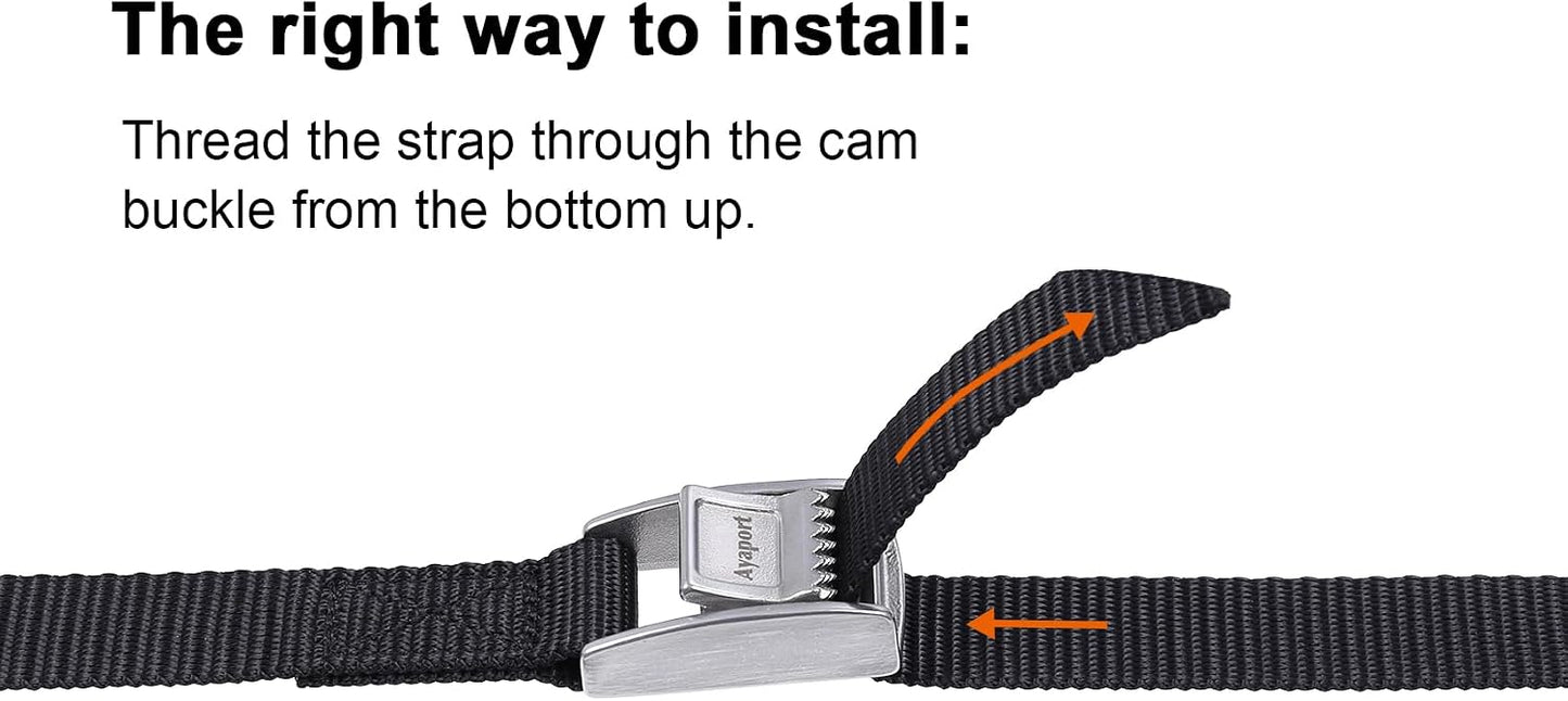Lashing Straps with Buckles Adjustable Cam Buckle Tie Down Cinch Strap for Packing Black 4 Pack