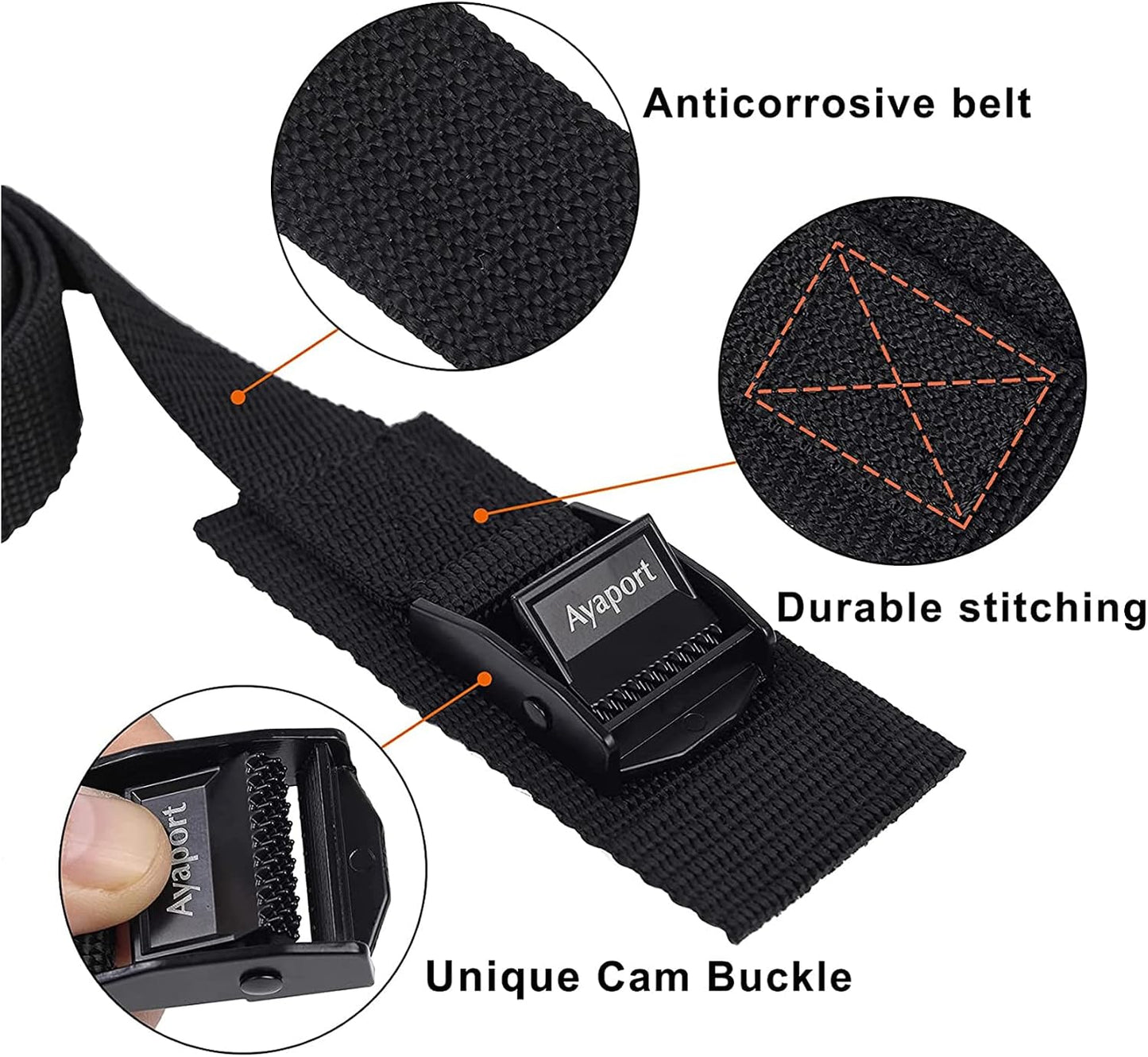 Lashing Straps with Buckles Adjustable Cam Buckle Tie Down Cinch Strap for Packing Black 4 Pack