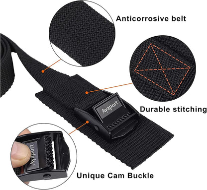 Lashing Straps with Buckles Adjustable Cam Buckle Tie Down Cinch Strap for Packing Black 4 Pack