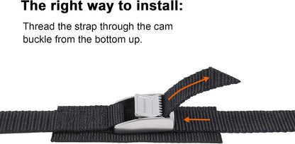 Lashing Straps with Buckles Adjustable Cam Buckle Tie Down Cinch Strap for Packing Black 4 Pack
