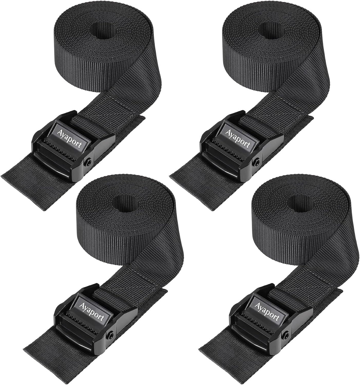 Lashing Straps with Buckles Adjustable Cam Buckle Tie Down Cinch Strap for Packing Black 4 Pack