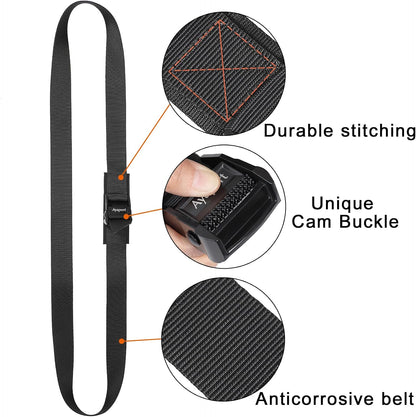 Lashing Straps with Buckles Adjustable Cam Buckle Tie Down Cinch Strap for Packing Black 4 Pack