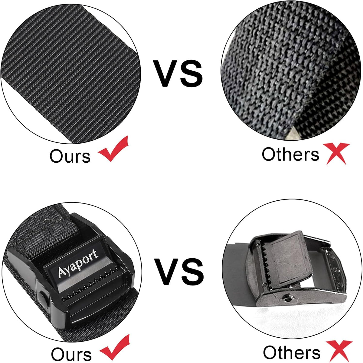 Lashing Straps with Buckles Adjustable Cam Buckle Tie Down Cinch Strap for Packing Black 4 Pack
