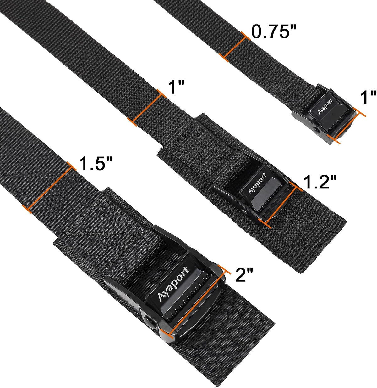 Lashing Straps with Buckles Adjustable Cam Buckle Tie Down Cinch Strap for Packing Black 4 Pack