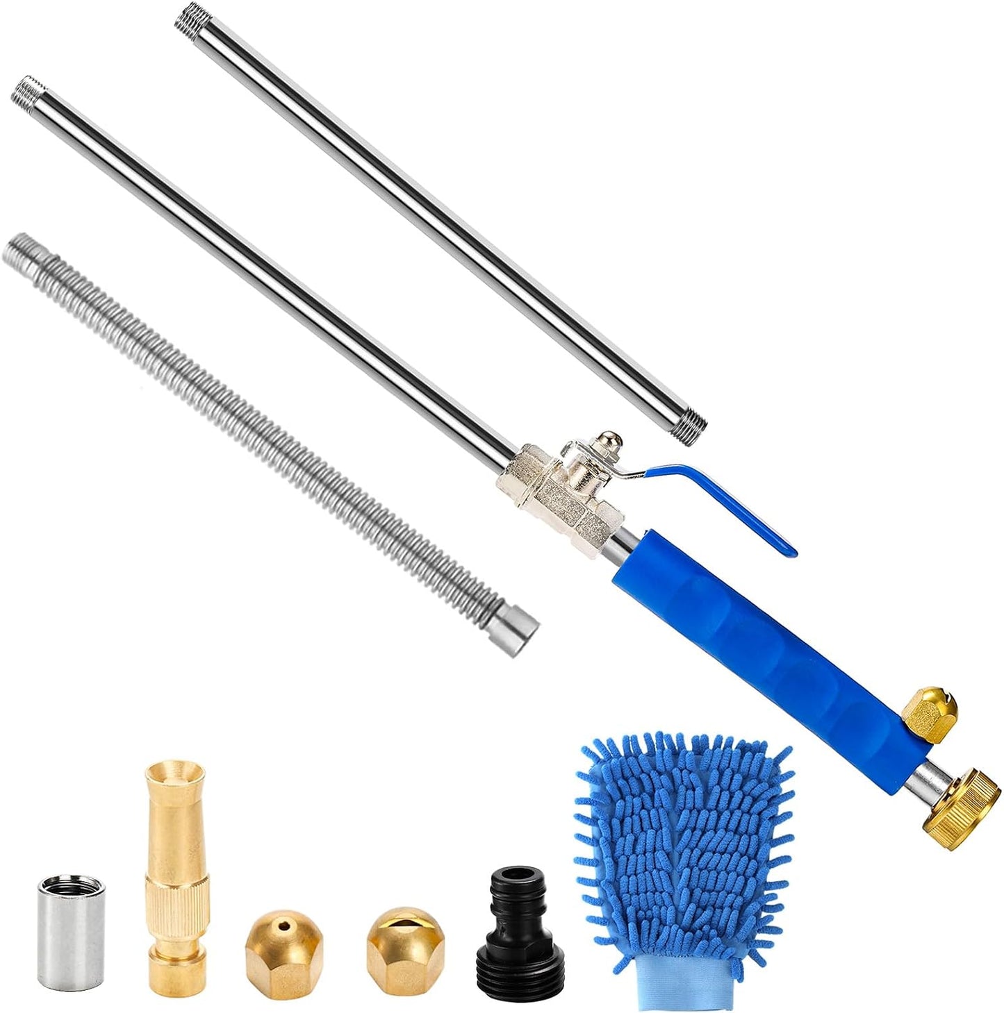 High Pressure Power Washer Wand, Hydro Jet Water Wand Pressure Sprayer,Flexible Garden Watering with 3 Nozzle Universal Hose End,for Car Pet Window Patio Gutter Cleaning Blue