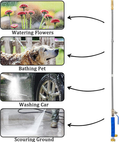 High Pressure Power Washer Wand, Hydro Jet Water Wand Pressure Sprayer,Flexible Garden Watering with 3 Nozzle Universal Hose End,for Car Pet Window Patio Gutter Cleaning Blue