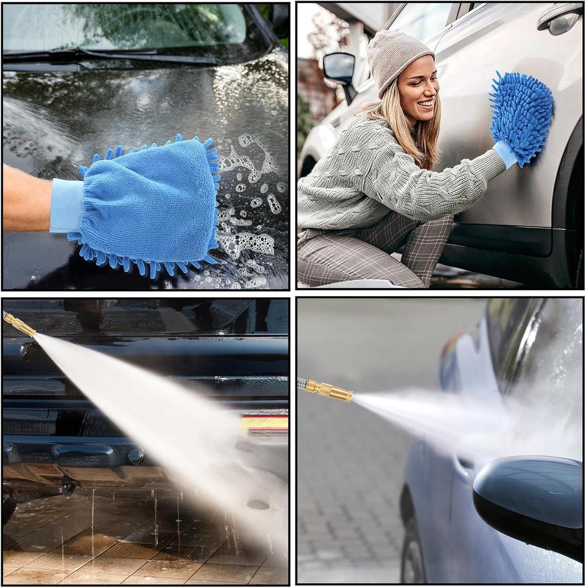 High Pressure Power Washer Wand, Hydro Jet Water Wand Pressure Sprayer,Flexible Garden Watering with 3 Nozzle Universal Hose End,for Car Pet Window Patio Gutter Cleaning Blue
