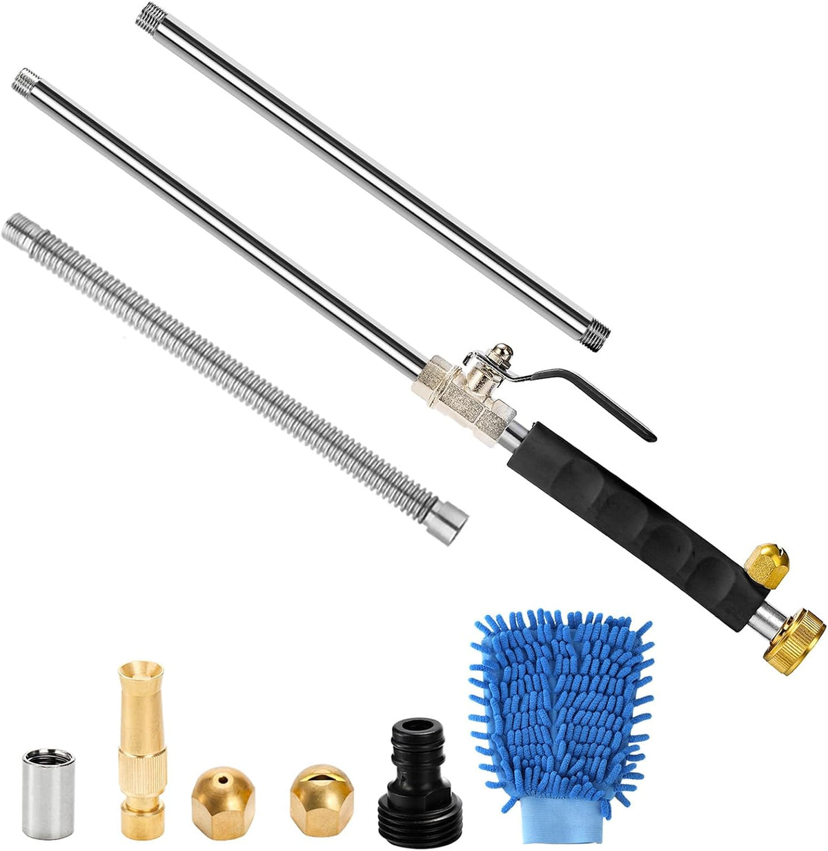 High Pressure Power Washer Wand, Hydro Jet Water Wand Pressure Sprayer,Flexible Garden Watering with 3 Nozzle Universal Hose End,for Car Pet Window Patio Gutter Cleaning Blue