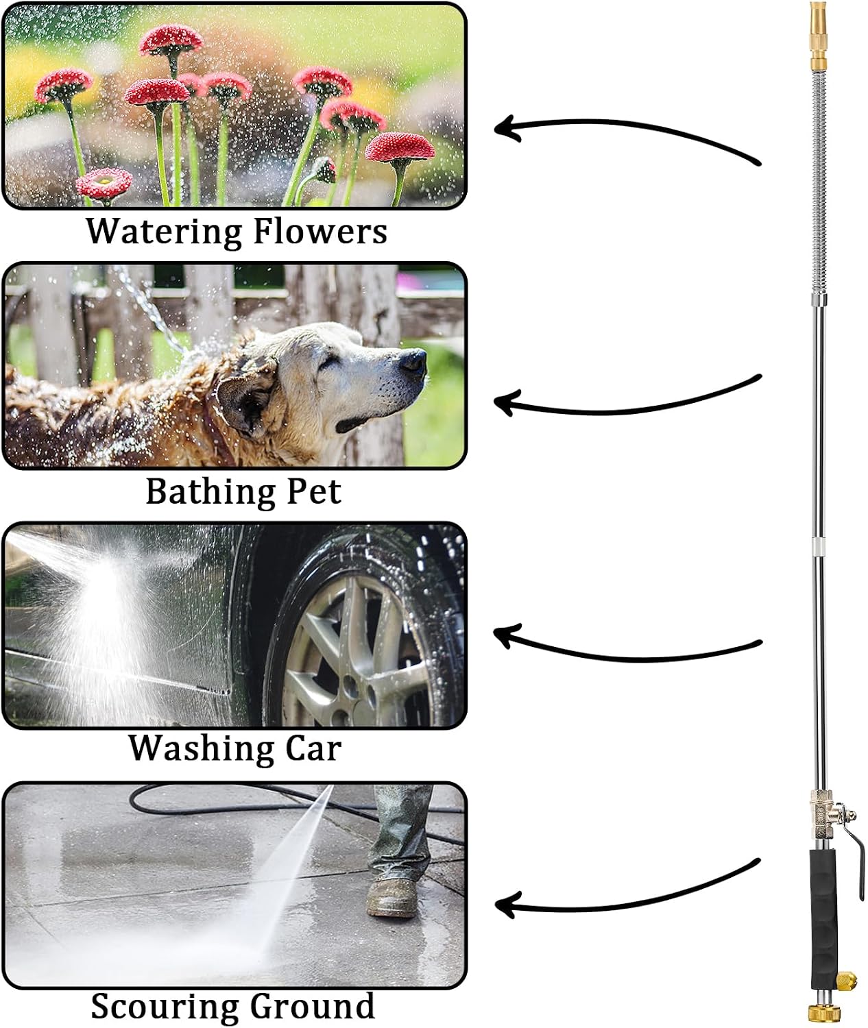 High Pressure Power Washer Wand, Hydro Jet Water Wand Pressure Sprayer,Flexible Garden Watering with 3 Nozzle Universal Hose End,for Car Pet Window Patio Gutter Cleaning Blue
