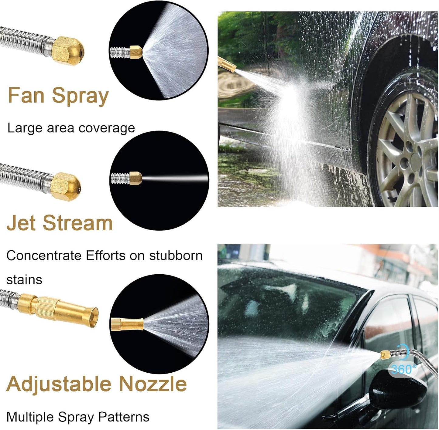 High Pressure Power Washer Wand, Hydro Jet Water Wand Pressure Sprayer,Flexible Garden Watering with 3 Nozzle Universal Hose End,for Car Pet Window Patio Gutter Cleaning Blue