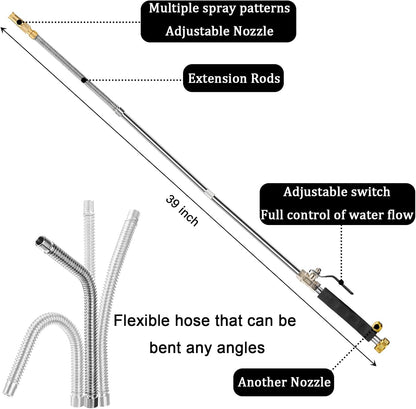 High Pressure Power Washer Wand, Hydro Jet Water Wand Pressure Sprayer,Flexible Garden Watering with 3 Nozzle Universal Hose End,for Car Pet Window Patio Gutter Cleaning Blue