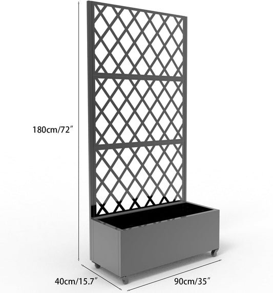 72"x35" Galvanized Raised Garden Bed with Diamond Trellis, 12" Deep Planter Box on Locking Wheels, Drainage Holes for Climbing Plants, Flowers, Patio, Balcony & Small Spaces, Black
