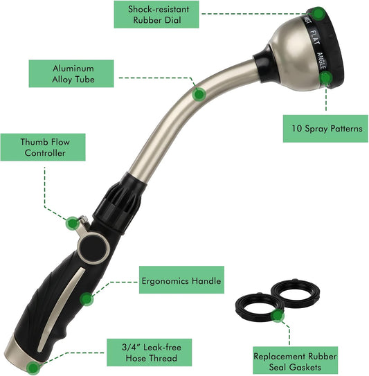 Watering Wand Heavy Duty, Metal Water Hose Sprayer for Garden, High Pressure | Thumb Flow Control | On/Off Valve, Ideal for Outdoor Lawn & Plant Watering, Car & Pet Washing
