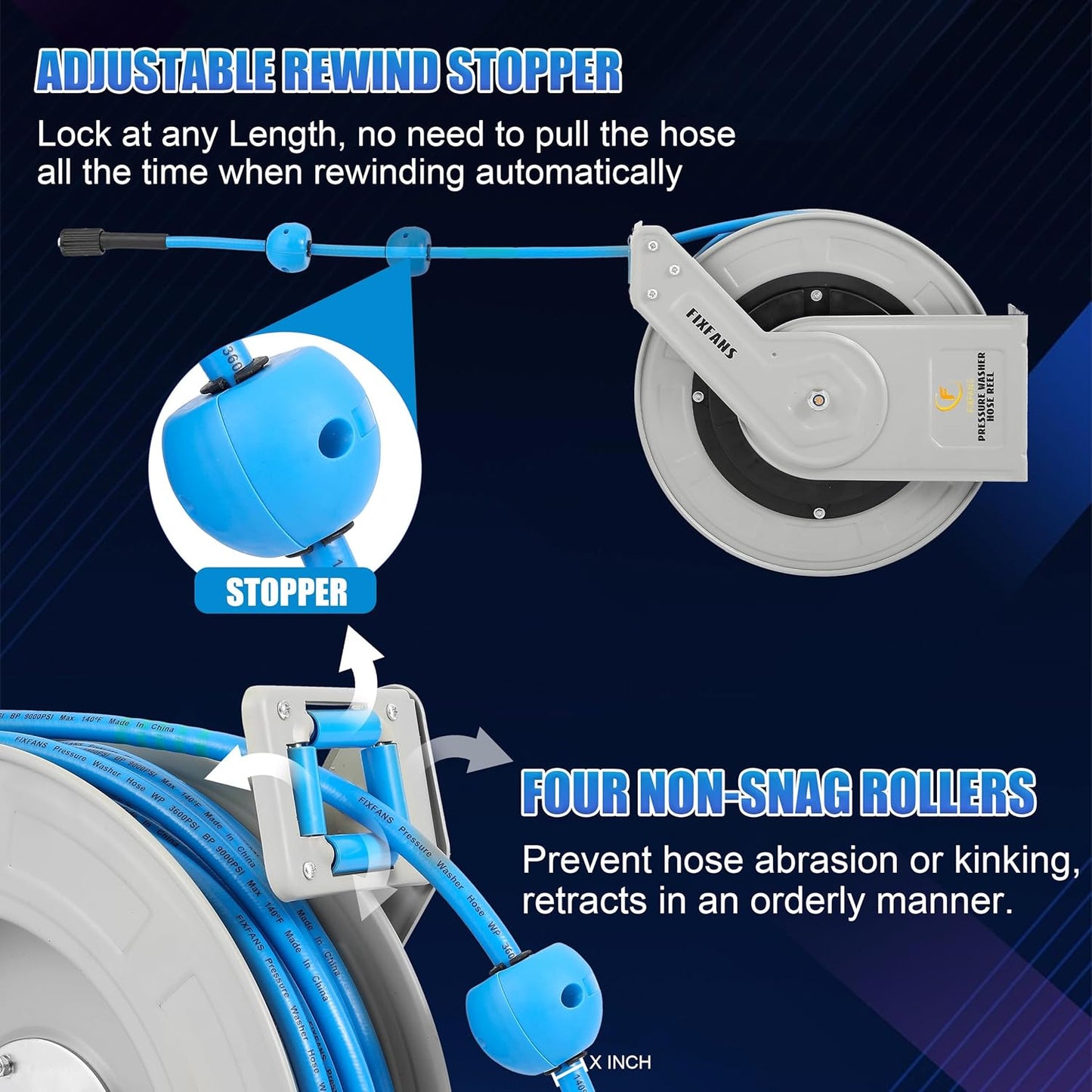 Pressure Washer Hose Reel with Hose 1/4"×100ft, Auto Rewind 3600PSI