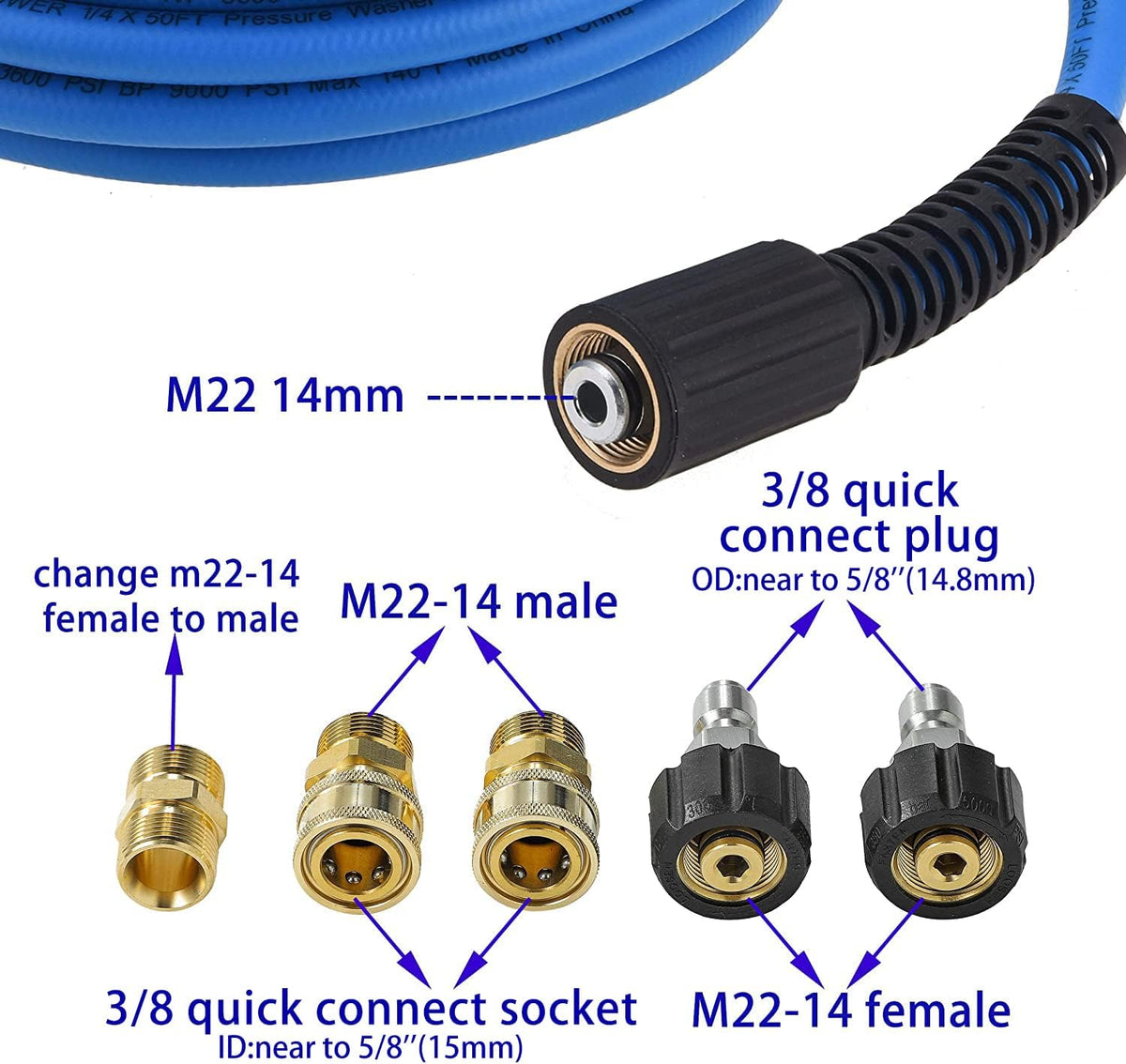 Pressure Washer Hose Reel with Hose 1/4"×100ft, Auto Rewind 3600PSI