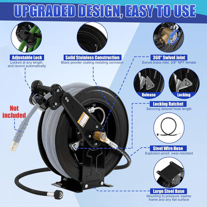 Pressure Washer Hose Reel with Hose 1/4"×100ft, Auto Rewind 3600PSI