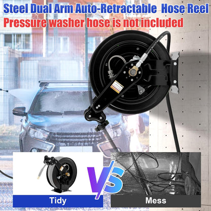 Pressure Washer Hose Reel with Hose 1/4"×100ft, Auto Rewind 3600PSI