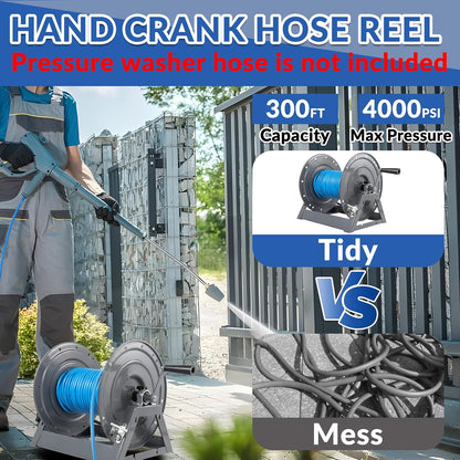 Pressure Washer Hose Reel with Hose 1/4"×100ft, Auto Rewind 3600PSI