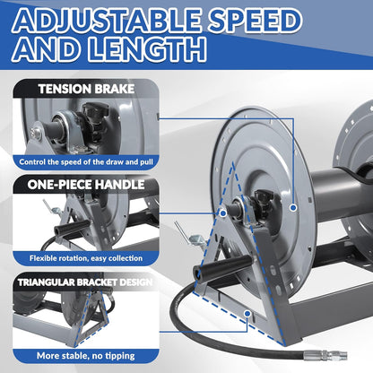 Pressure Washer Hose Reel with Hose 1/4"×100ft, Auto Rewind 3600PSI
