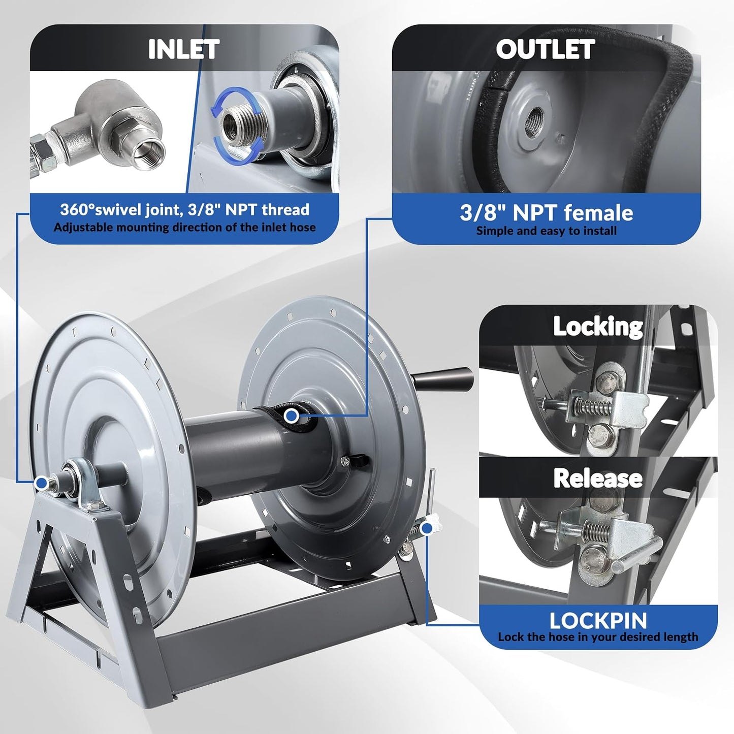 Pressure Washer Hose Reel with Hose 1/4"×100ft, Auto Rewind 3600PSI