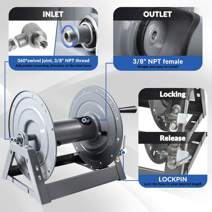 Pressure Washer Hose Reel with Hose 1/4"×100ft, Auto Rewind 3600PSI