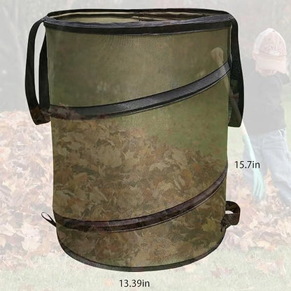 Collapsible Lawn and Leaf Waste Bag-Reusable Pop-Up Trash Can-Yard Debris-Garage Storage - Outdoor Tote Basket (10 Gallon Green Bag)