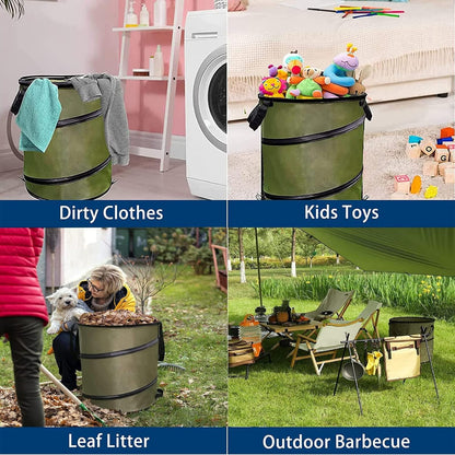 Collapsible Lawn and Leaf Waste Bag-Reusable Pop-Up Trash Can-Yard Debris-Garage Storage - Outdoor Tote Basket (10 Gallon Green Bag)