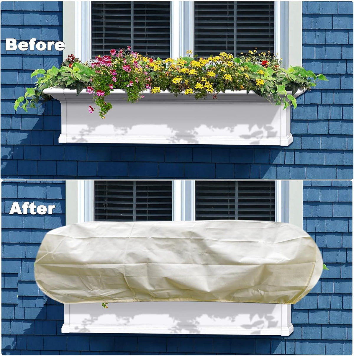 Plant Freeze Protection Cover,2Pack Rectangular Planter Frost Pot Cover,Frost Blankets with Drawstring for Garden Outdoor Balcony Windowsill and Raised Beds(3.2 * 1.6 * 1.6ft, Beige)