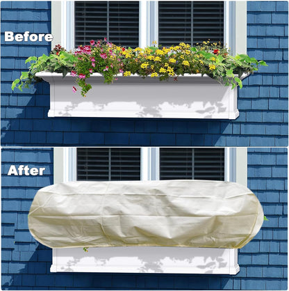 Plant Freeze Protection Cover,2Pack Rectangular Planter Frost Pot Cover,Frost Blankets with Drawstring for Garden Outdoor Balcony Windowsill and Raised Beds(3.2 * 1.6 * 1.6ft, Beige)