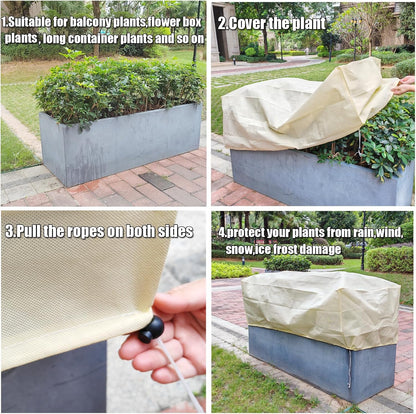 Plant Freeze Protection Cover,2Pack Rectangular Planter Frost Pot Cover,Frost Blankets with Drawstring for Garden Outdoor Balcony Windowsill and Raised Beds(3.2 * 1.6 * 1.6ft, Beige)